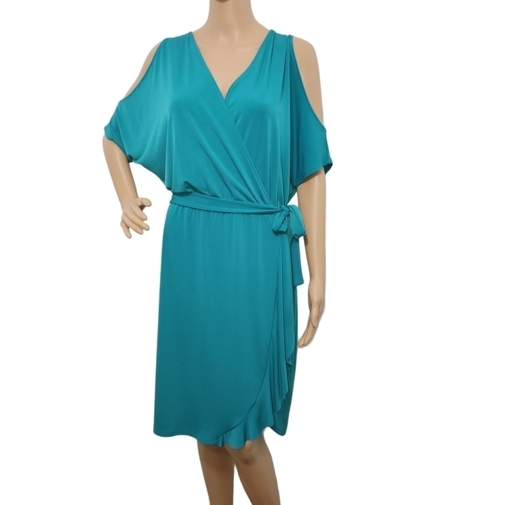 Max and Cleo cold shoulder faux wrap dress size L
